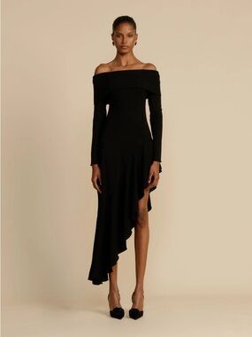 Arcina Ori Bella Black Off-Shoulder Asymmetric Black Dress
